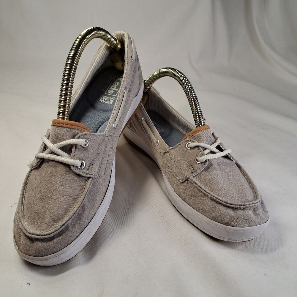 Keds lt gray canvas boatshoe sneakers women's size 6